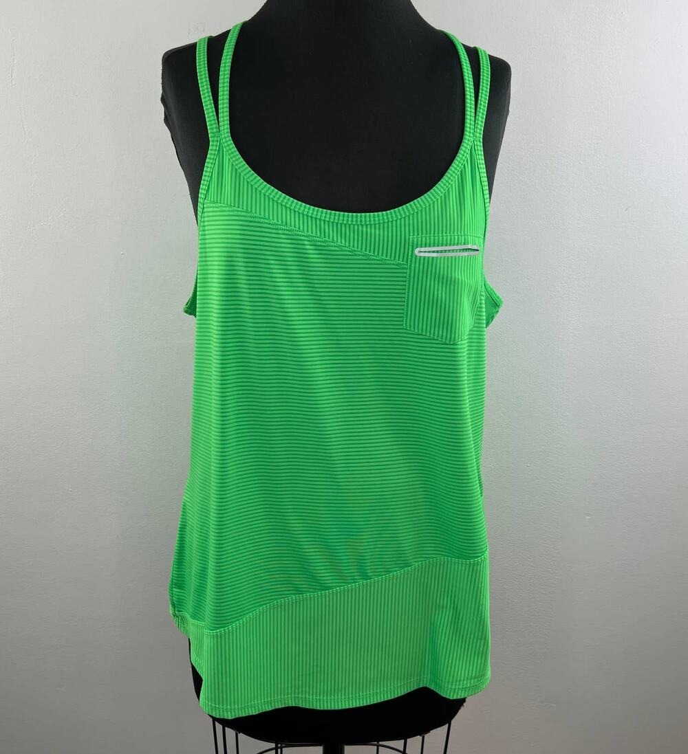 ATHLETA Speedsetter Green Striped Sleeveless Racerback Double Strap Tank Size XL